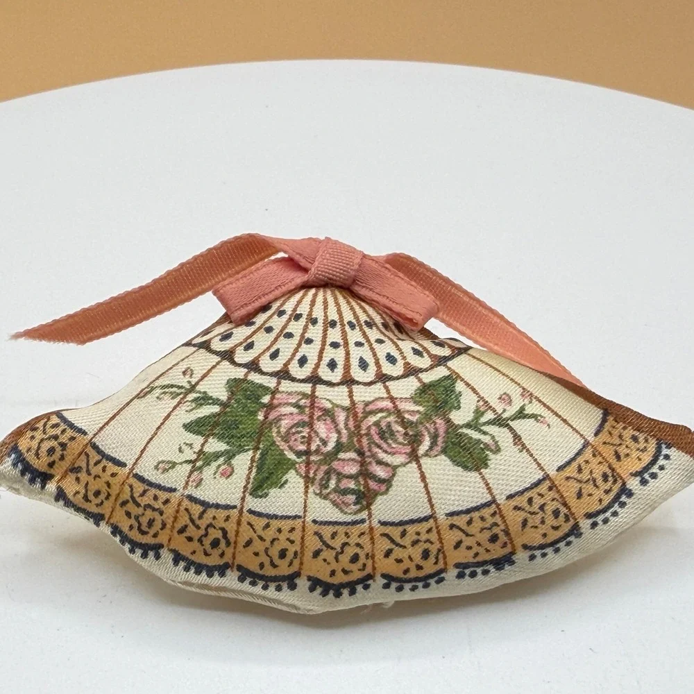 Floral Fabric Fan Brooch Pink Rose Bow Vintage Cottagecore Statement Pin Gift